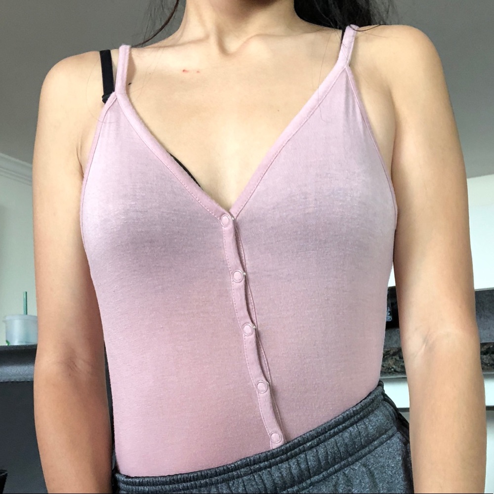 Me To We Pink Button Up Bodysuit XS
